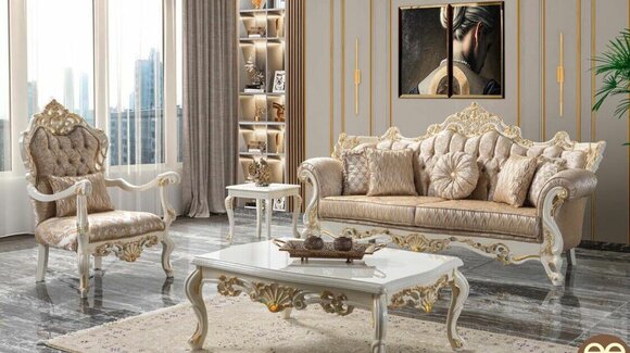 Luxury sofa set upholstered sofa Chesterfield fabric sofa beige