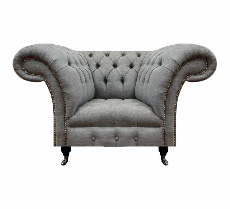 Luxury Seat Textile Armchair Living Room Chesterfield Upholstered Furniture Gray