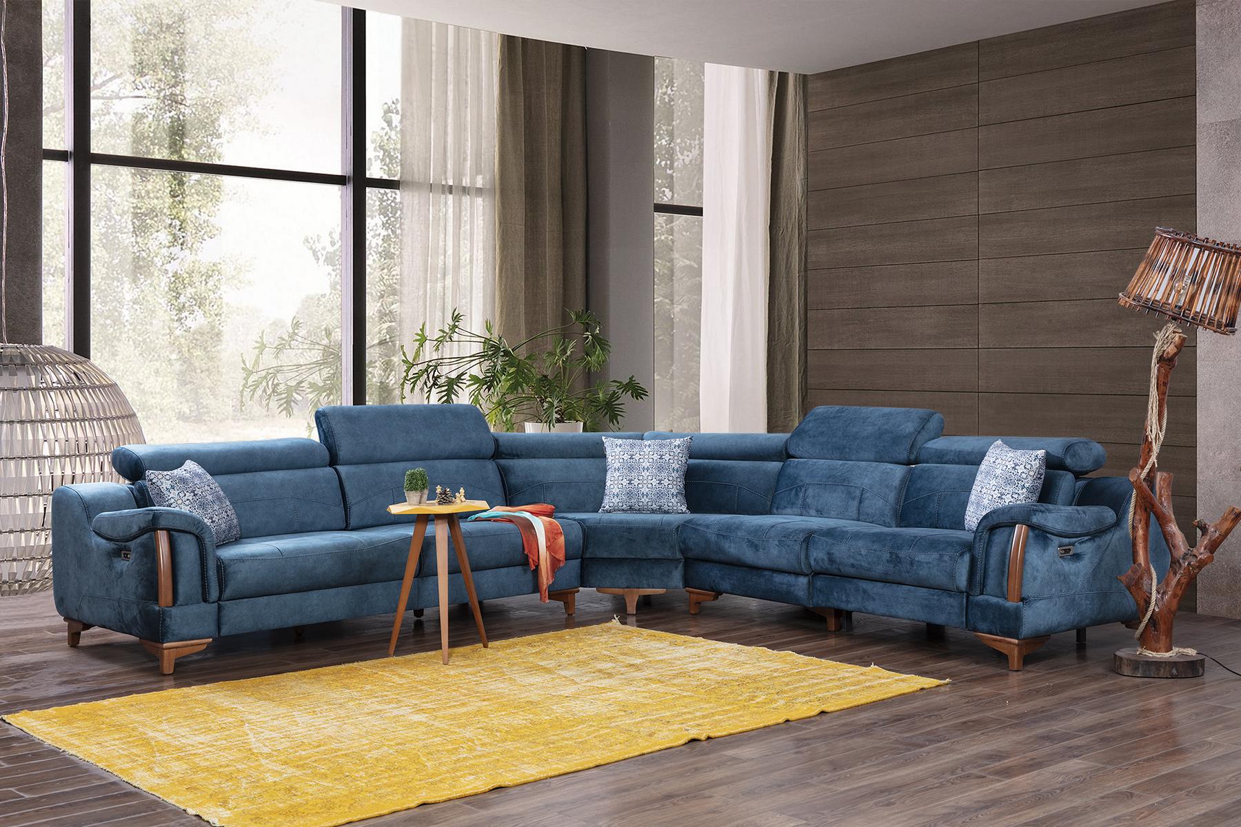 Sofa L-shape Modern Blue Corner Sofa Couch Living Room Design Furniture