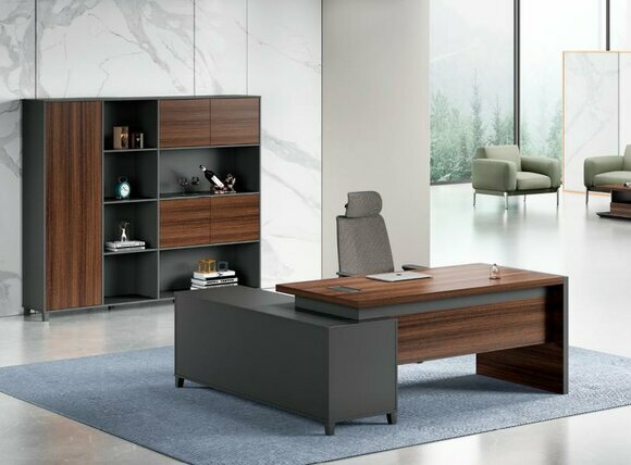 Brown-Gray Office Furniture Designer Complete Office Office Cabinets Work Table