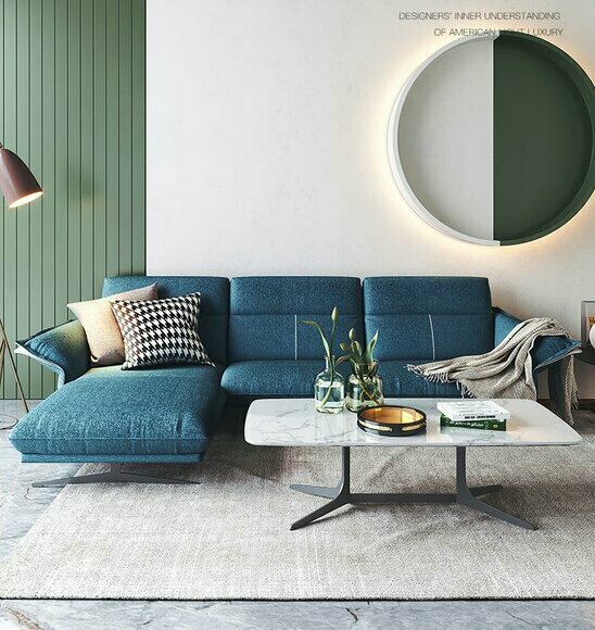 Fabric L-shaped couch living area corner sofa set modern design blue sofa