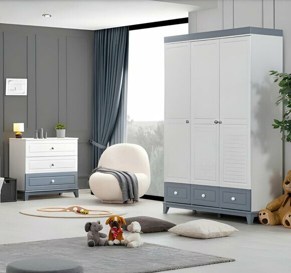 Kinderzimmer Set Kleiderschrank modern Kommode Holzmöbel Schlafzimmer Neu