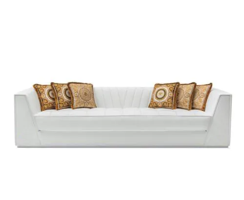 White luxury couch Medusa with golden heads sofa three-seater couches leather