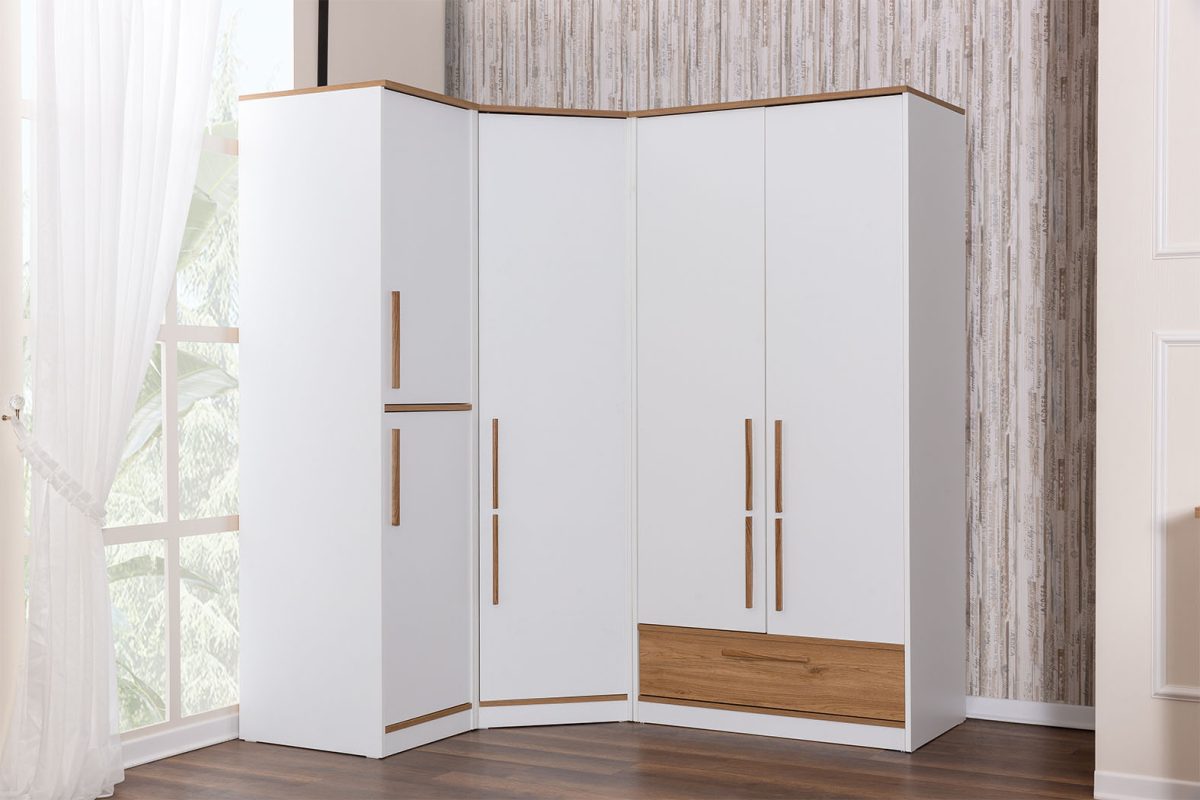 White Modern Corner Wardrobe Children\'s Room Furniture Elegant Wooden Cabinets