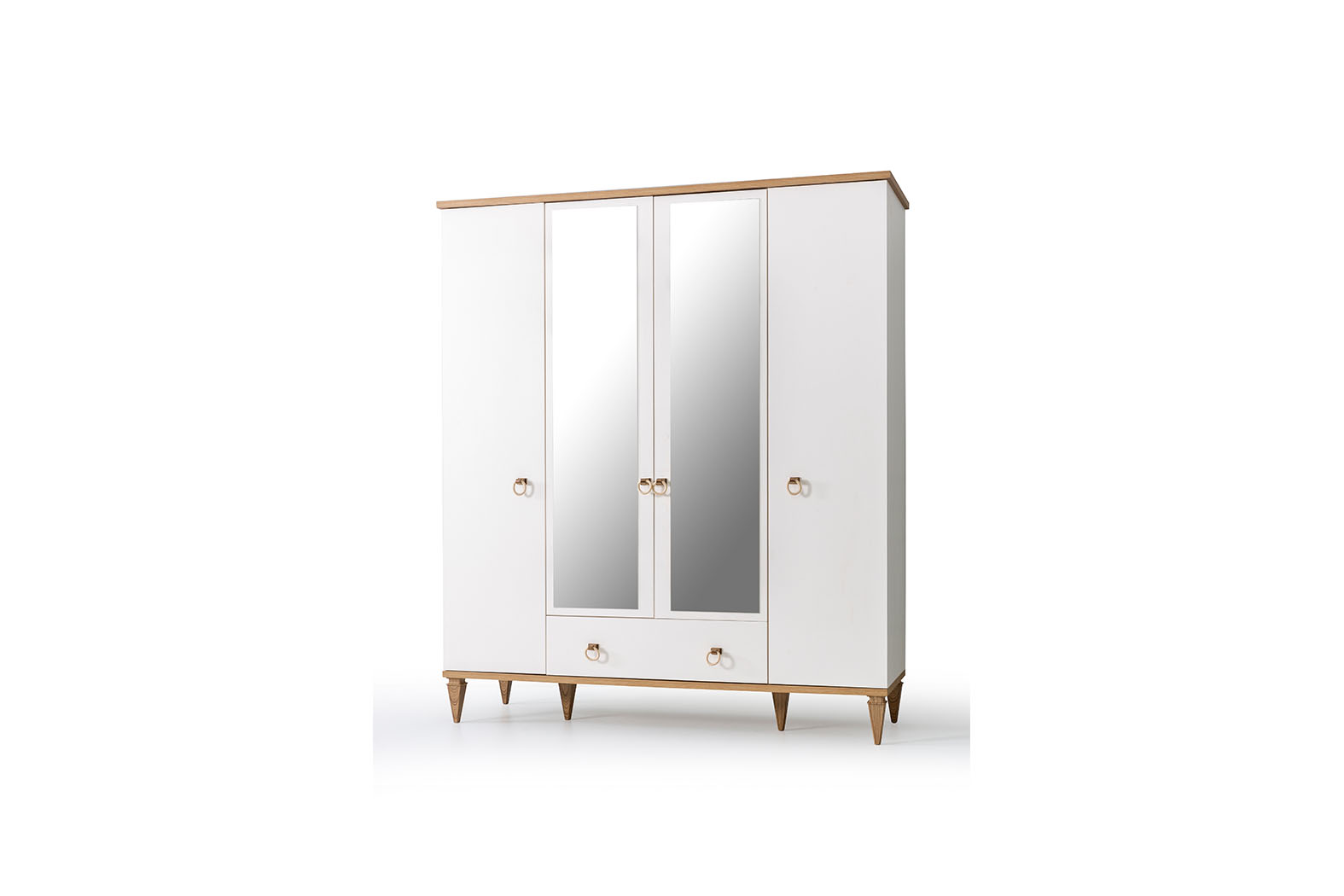 White 4 Door Glass Wardrobe Modern Bedroom Cabinets Wooden Furniture