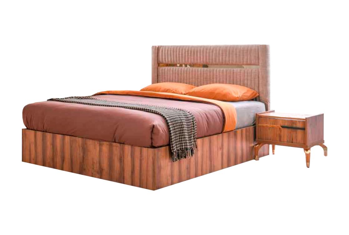 Stylish Brown Pink Bed Double Beds Wooden Frame Bedroom Furniture