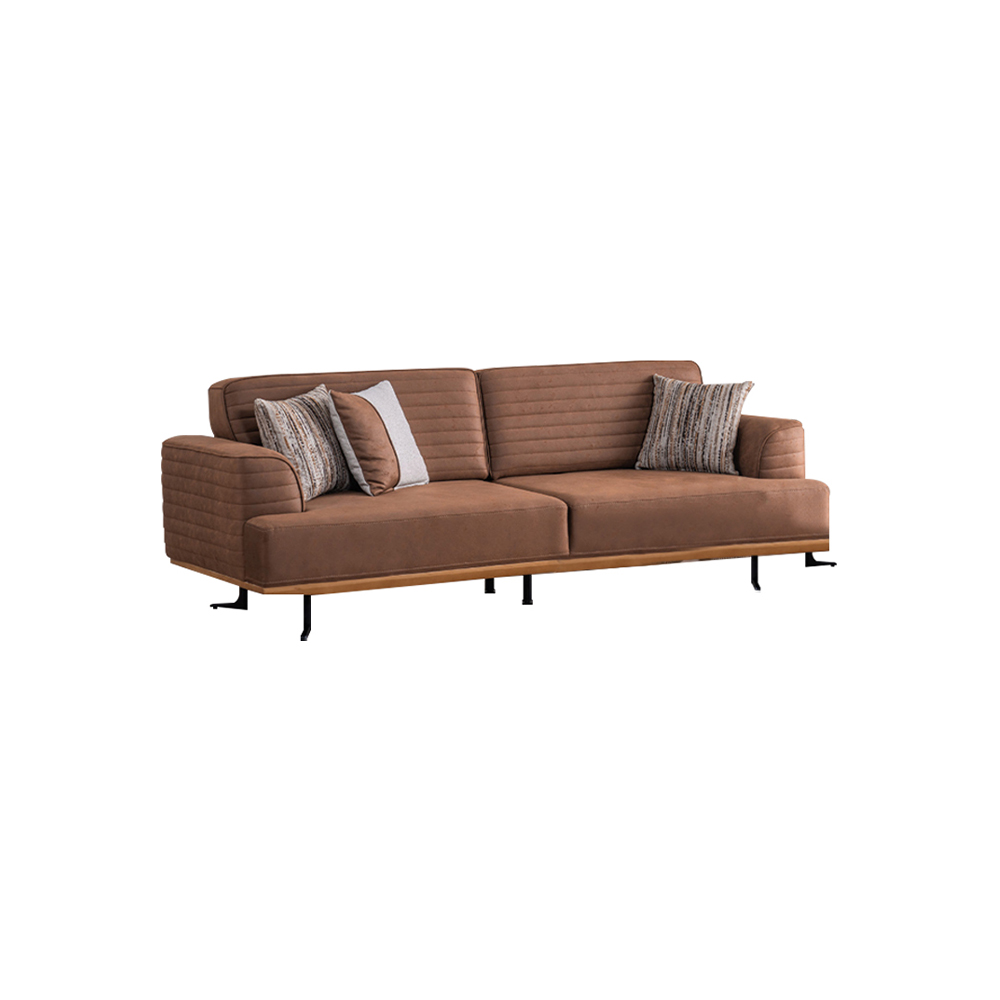 Elegant brown three-seater sofa with modern design for living room