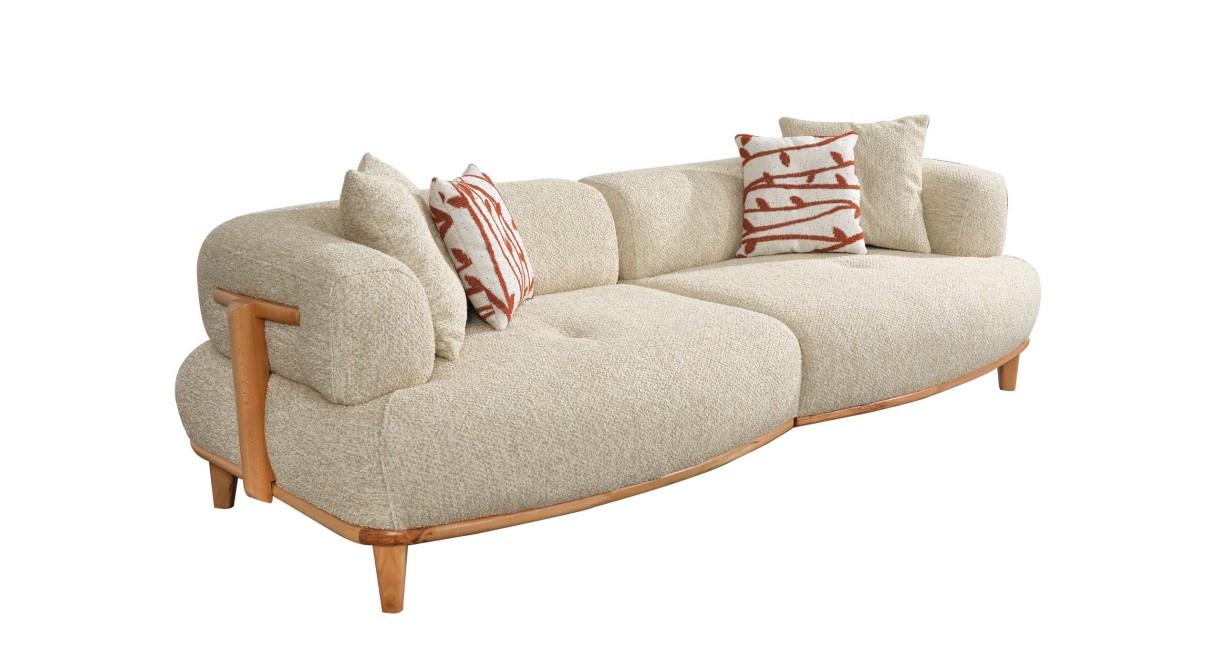 Beige Upholstered Sofa Modern Three Seater Luxury Living Room 3 Seater Couch