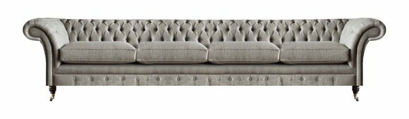 Light grey Chesterfield upholstered sofa designer 4-seater textile seating furniture