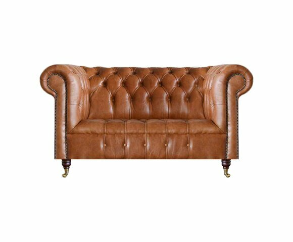 Light brown Chesterfield couch designer leather living room elegant two-seater