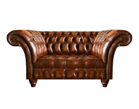 Noble Chesterfield Brown Leather Three Seater Living Room Sofa New