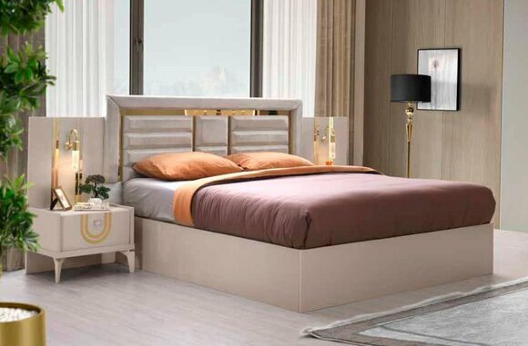 White bedroom set designer double bed 2x wooden bedside tables 3pcs new