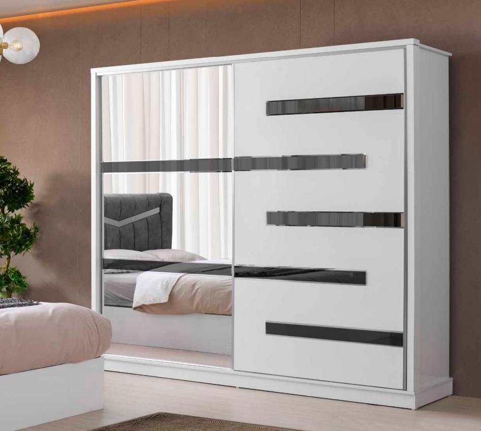 White wardrobe with sliding doors designer wooden bedroom furniture