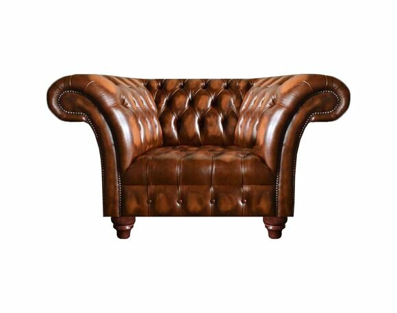 Chesterfield Brown Leather Armchair Upholstered Armchair Living Room Furniture