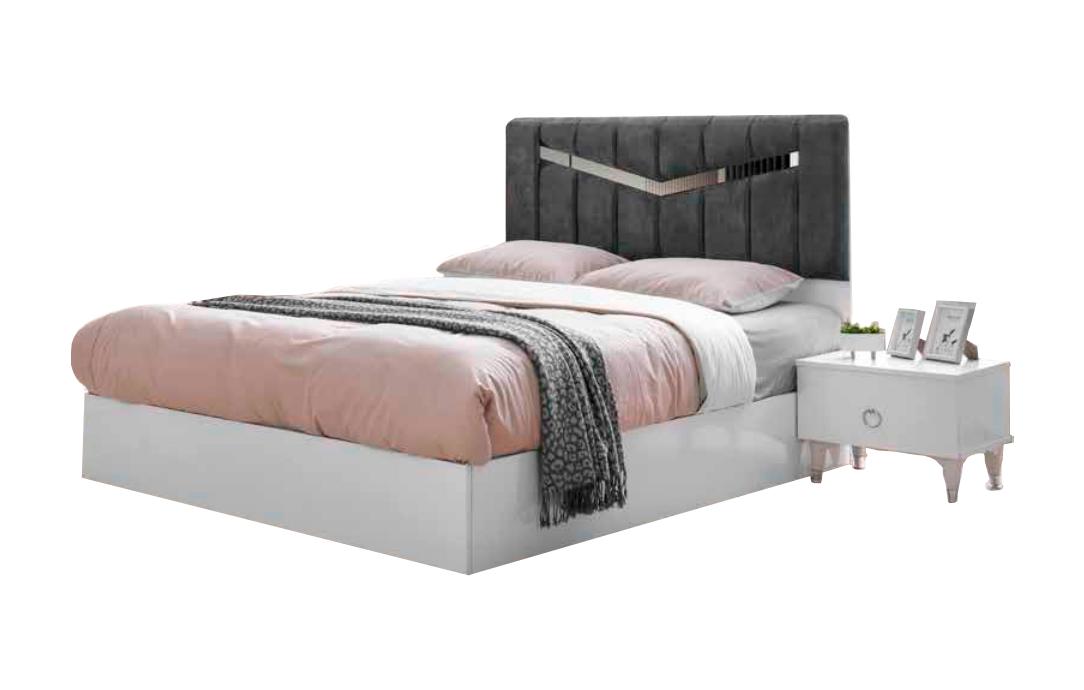 White-Gray Modern Double Bed Bedroom Beds Upholstery Fine Furniture