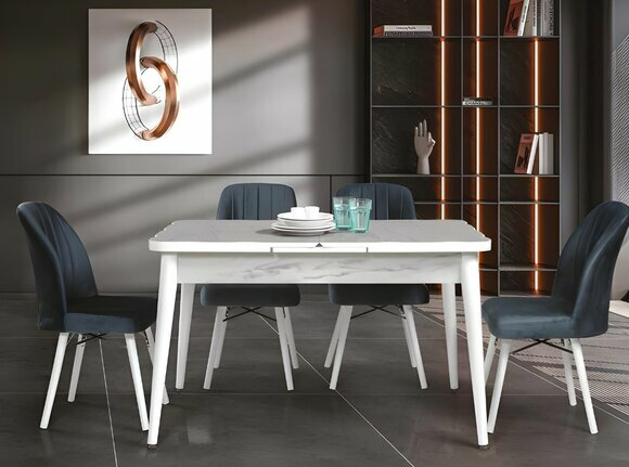 White Extendable Dining Table Designer Table Top Modern Dining Room Furniture