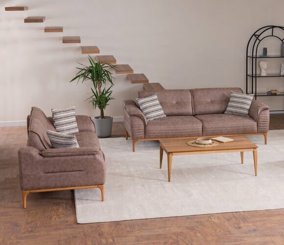 Exclusive brown 3-seater sofa set Luxurious 2x three-seater couches