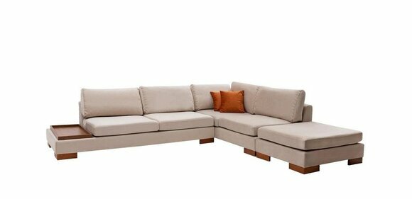 Beige fabric sofa designer L-shape couch living room upholstery stylish couch