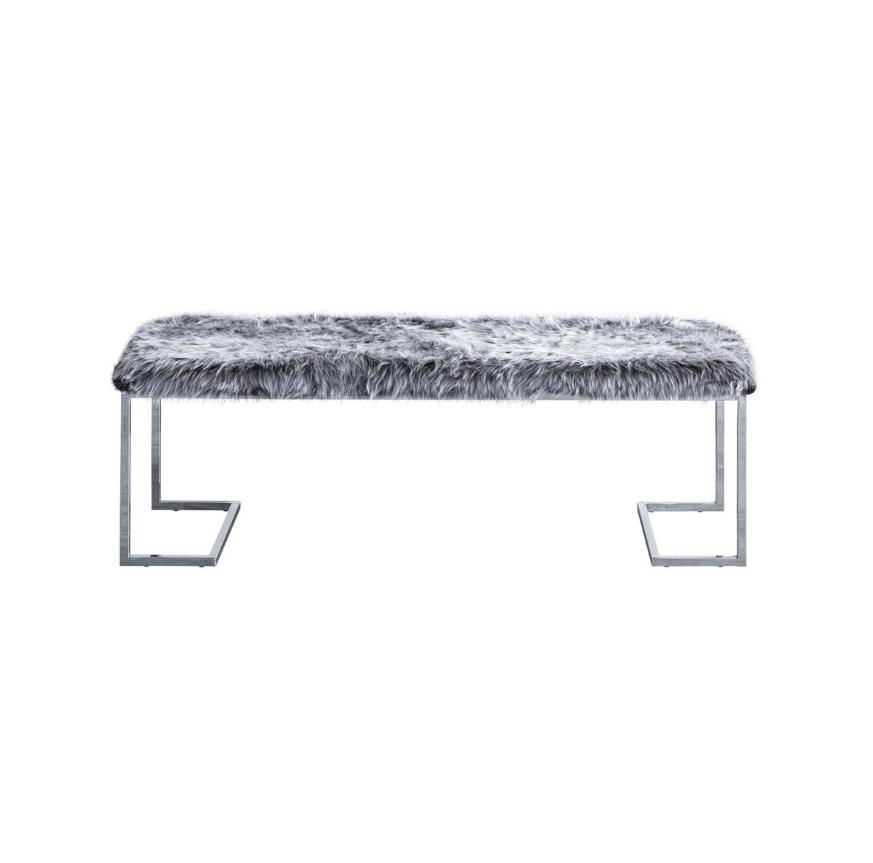 Designer Grey Upholstered Bench Bedroom Stainless Steel Bench Luxurious Furniture