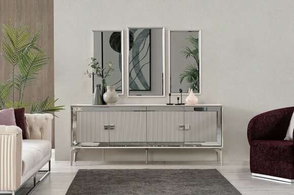 Sideboard Sideboard with mirror Group Chest of drawers Wood Silver Dining room Immediately