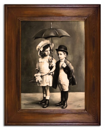 Children with umbrella, handicraft, oil paintings, canvas, oil painting G06704