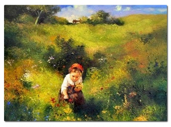 Girl in Flower Field Handcrafted Oil Paintings Canvas Oil Painting G118882