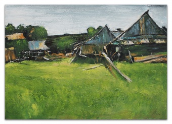 "Landscape with Barns" Handmade Oil Paintings Canvas G115990