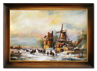 Windmill in Winter Handwork Oil Paintings Paintings Canvas Oil Painting G06268