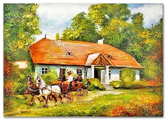 "Landscape with Horse Cart" Handmade Oil Paintings Canvas G119086