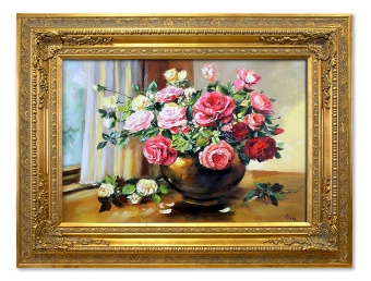 Roses in the Golden Vase Handmade Oil Paintings Canvas Oil Painting G16572