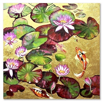 Water lilies in gold Handcrafted oil paintings Canvas oil painting Picture G120234