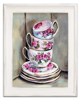 "Cups and Flowers" Handcrafted Oil Paintings Canvas Oil Painting G96053