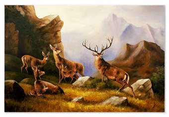 "Deer Landscape" Handcrafted Oil Paintings Canvas Oil Painting G120008