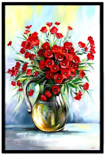 Red flowers in a jug Handmade oil paintings Canvas oil painting G118464