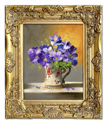 "Violet flowers in a jug" Handmade oil paintings canvas G120071