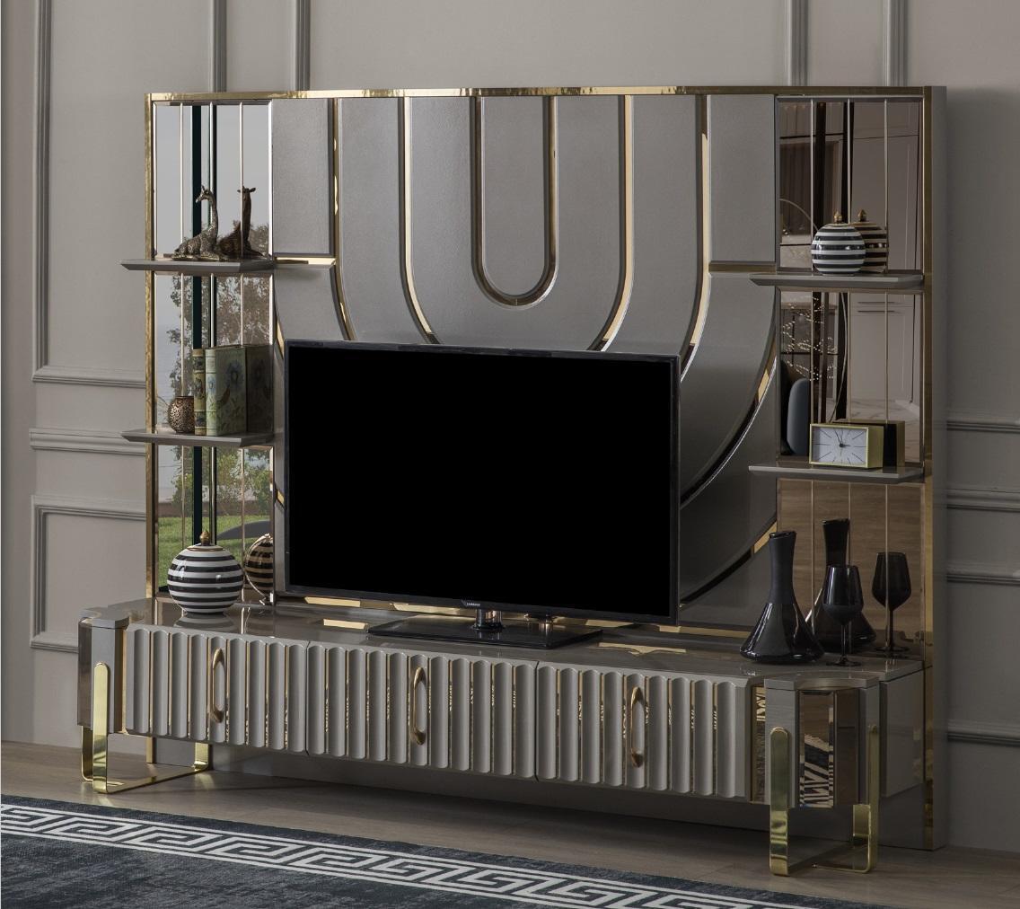 TV stand RTV lowboard sideboard living room gold grey luxury wood on stock