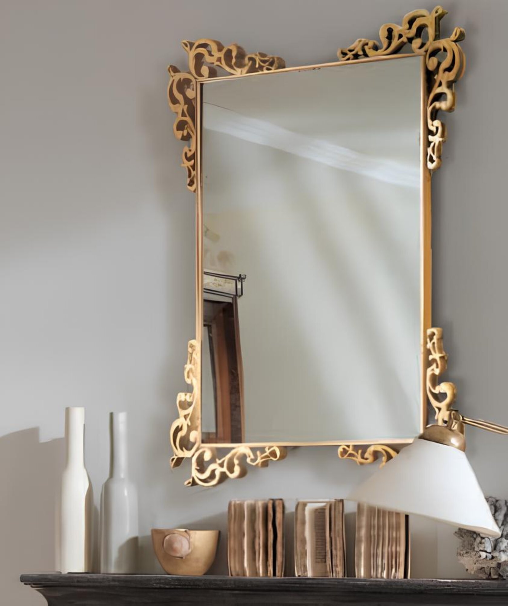 Luxury Mirror Gold Modern Design White Mirror Furniture Bizzotto New Mirror