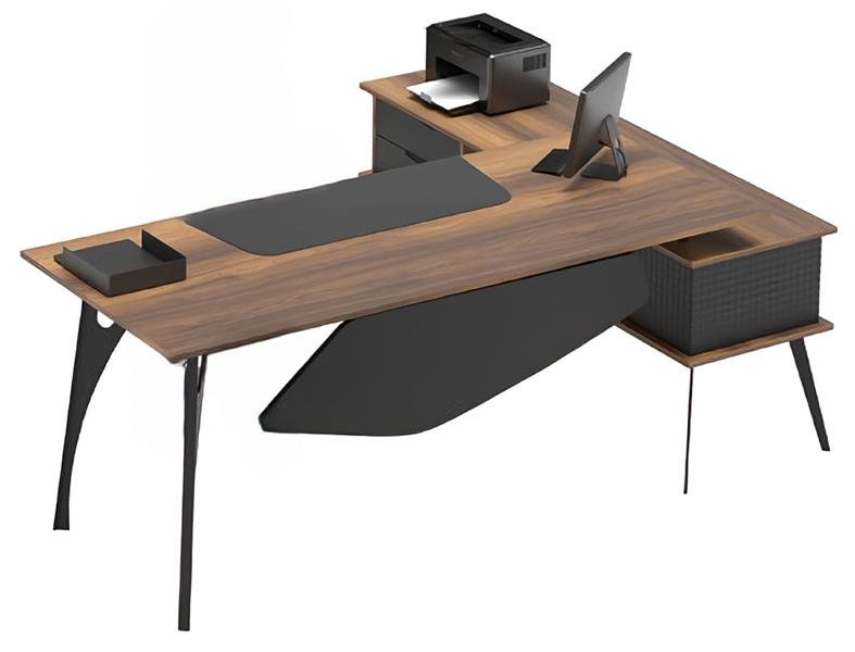 L-shaped work desk corner desk storage table brown black