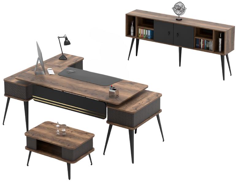 Home Office Set Coffee Table Table Sideboard Wooden Furniture Office Brown Black