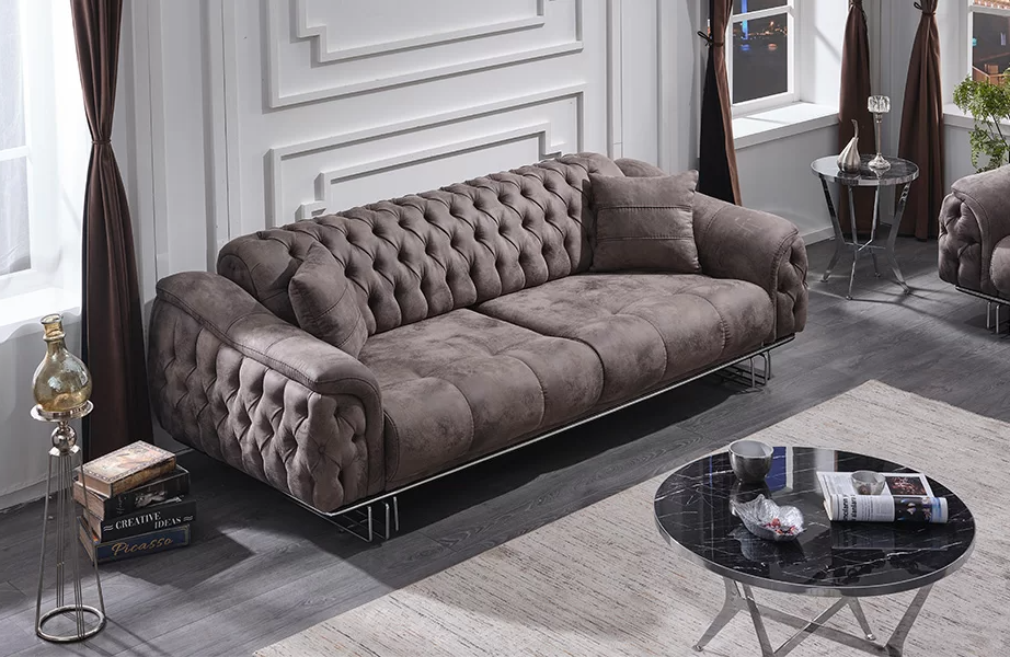 Three-Seater Sofa Living Room Luxury Seat Modern Sofas Fabric Chesterfield