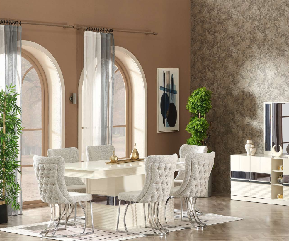 Dining room set 7-piece dining table with 6 chairs modern design luxury furniture complete.