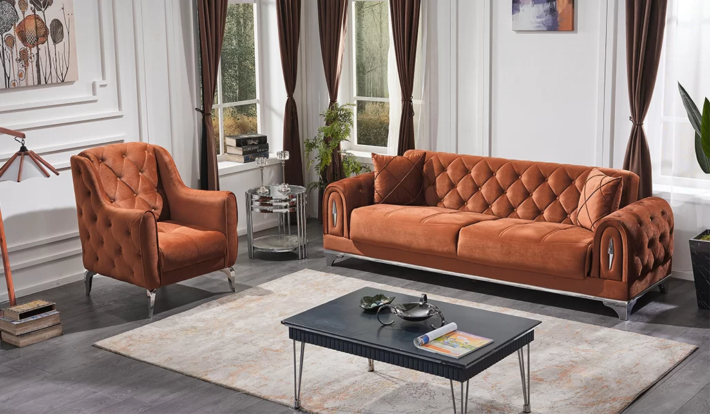 Chesterfield Sofa Set 3+1 Size Brown Luxury Upholstered Furniture Living Room