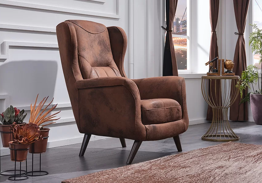 Living Room Chair Modern Luxury Upholstered Seat Armchair Leather Brown