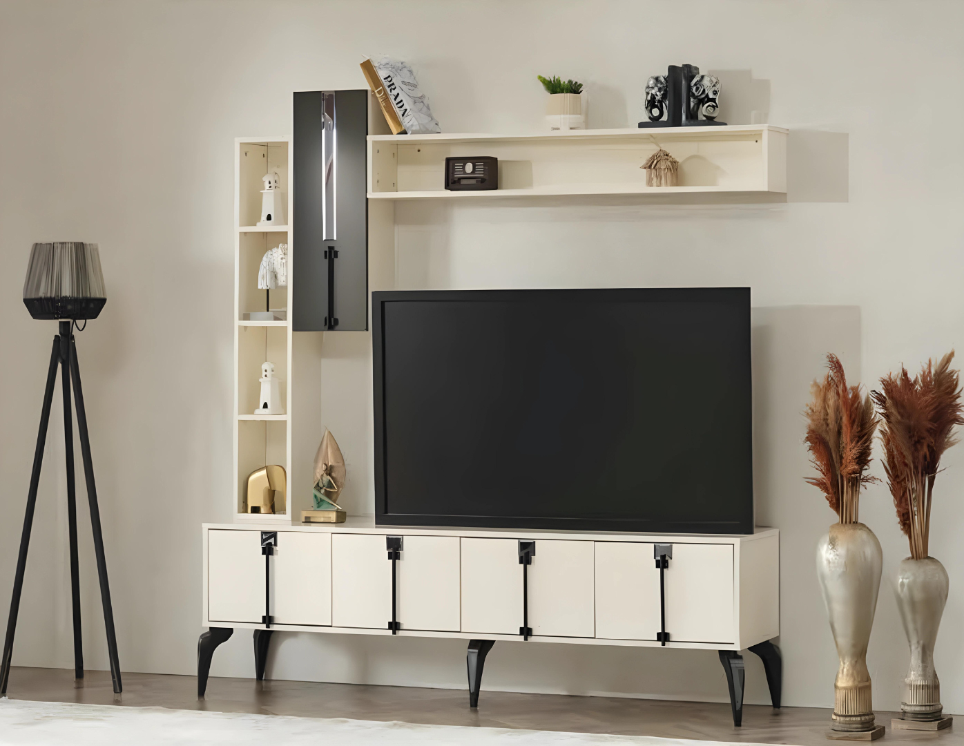 Luxury living room set 4-piece TV stand wall unit design wooden furniture wall shelf