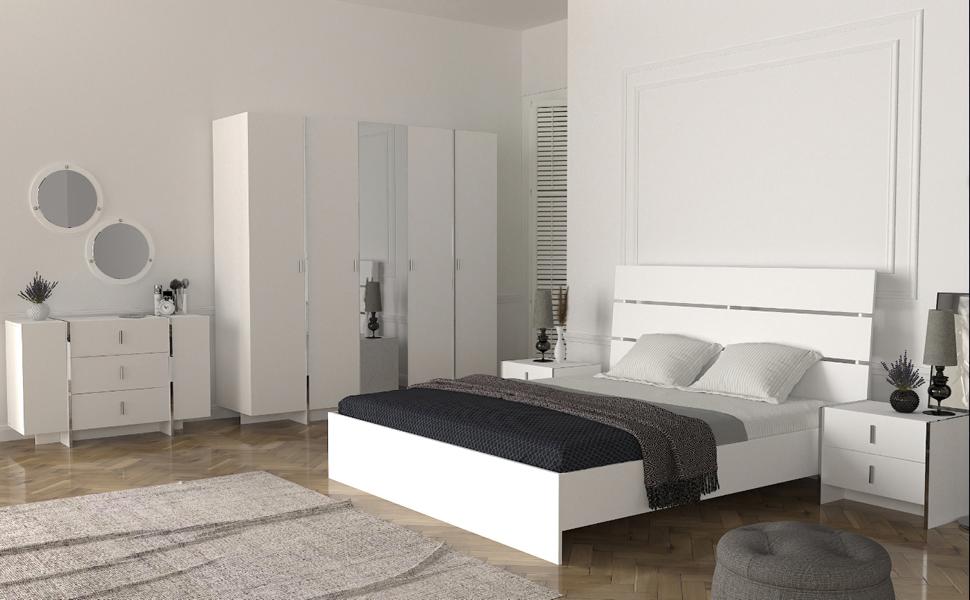 Modern bedroom combination furniture equipment bed chest of drawers 6-piece.