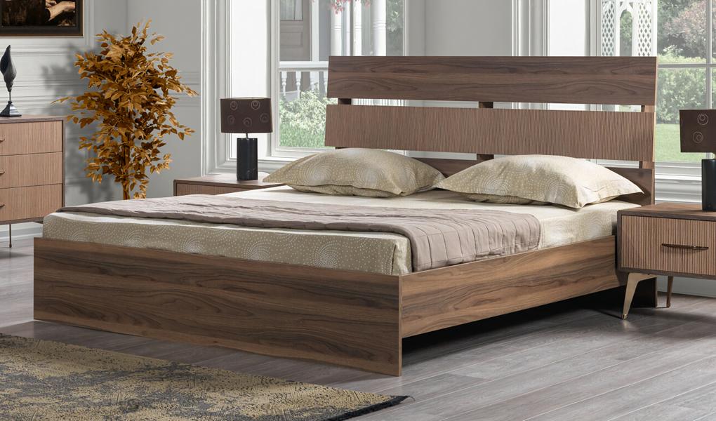 Double bed bedroom 160 cm mattress brown modern style wood