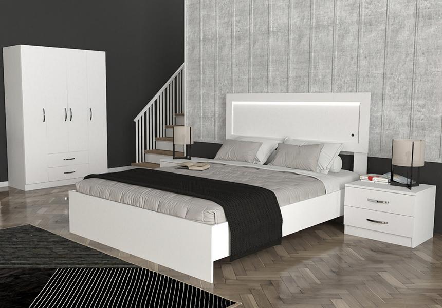 Luxury 4-piece bedroom set bed + 2 nightstands + wardrobe furniture