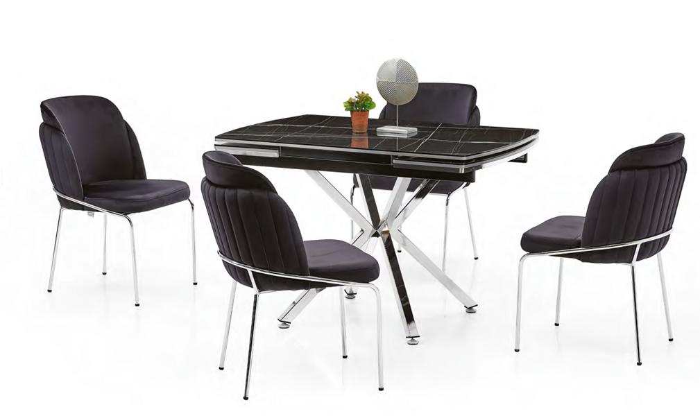 Extendable Dining Table Marble Look High Gloss Chairs Black Metal Dining Room