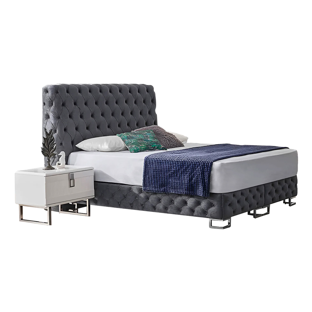 Gray Chesterfield double bed designer bedroom elegant upholstered beds