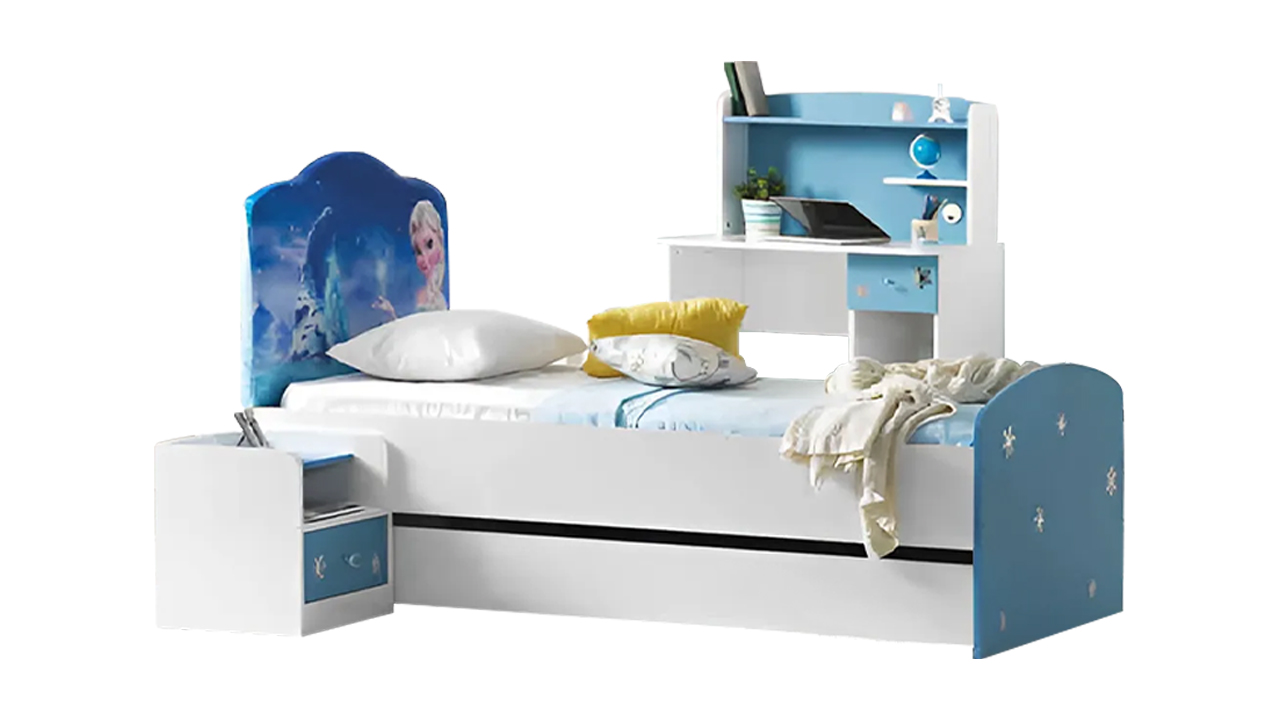 Children\'s room bed desk 3-piece blue bedside table bunk bed design